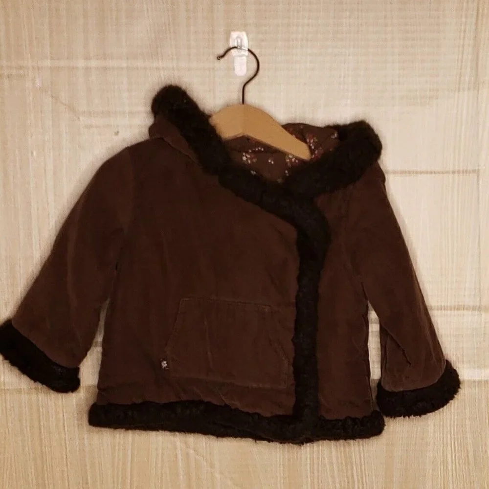 Gap Toddler Girls Brown Corduroy Sherpa Trim Coat 18-24 Months